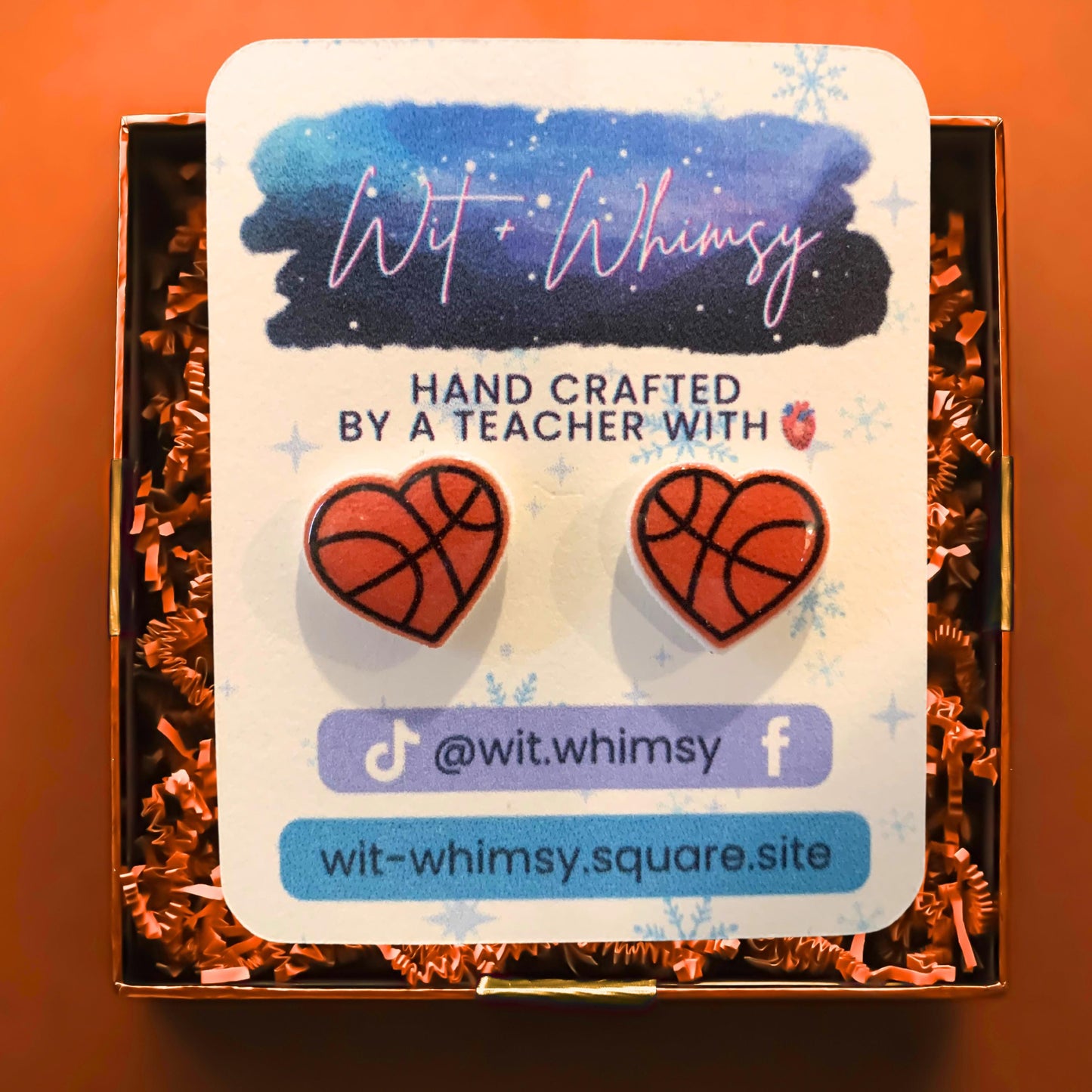 Heart Shaped Basketball Post Earrings - Fun, Unique Sports Jewelry, Handmade Accessory for Coach, Player, Fans, Team Sporty Vibes