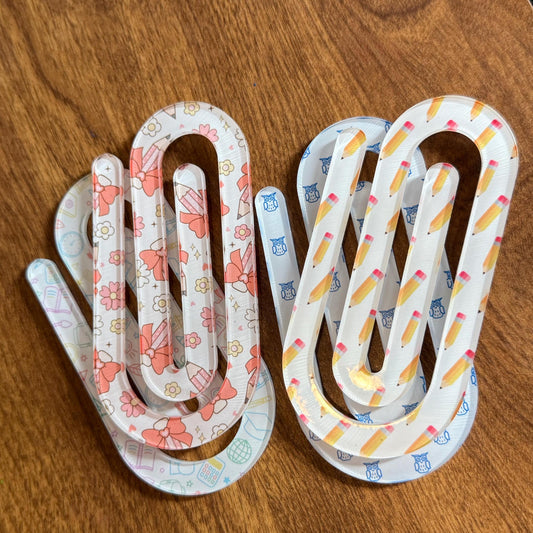 Pencil Paper Clip – Giant Acrylic Bookmark or Teacher Desk Accessory – Oversized Clip with School Supply Design – Wit + Whimsy Teacher Gift