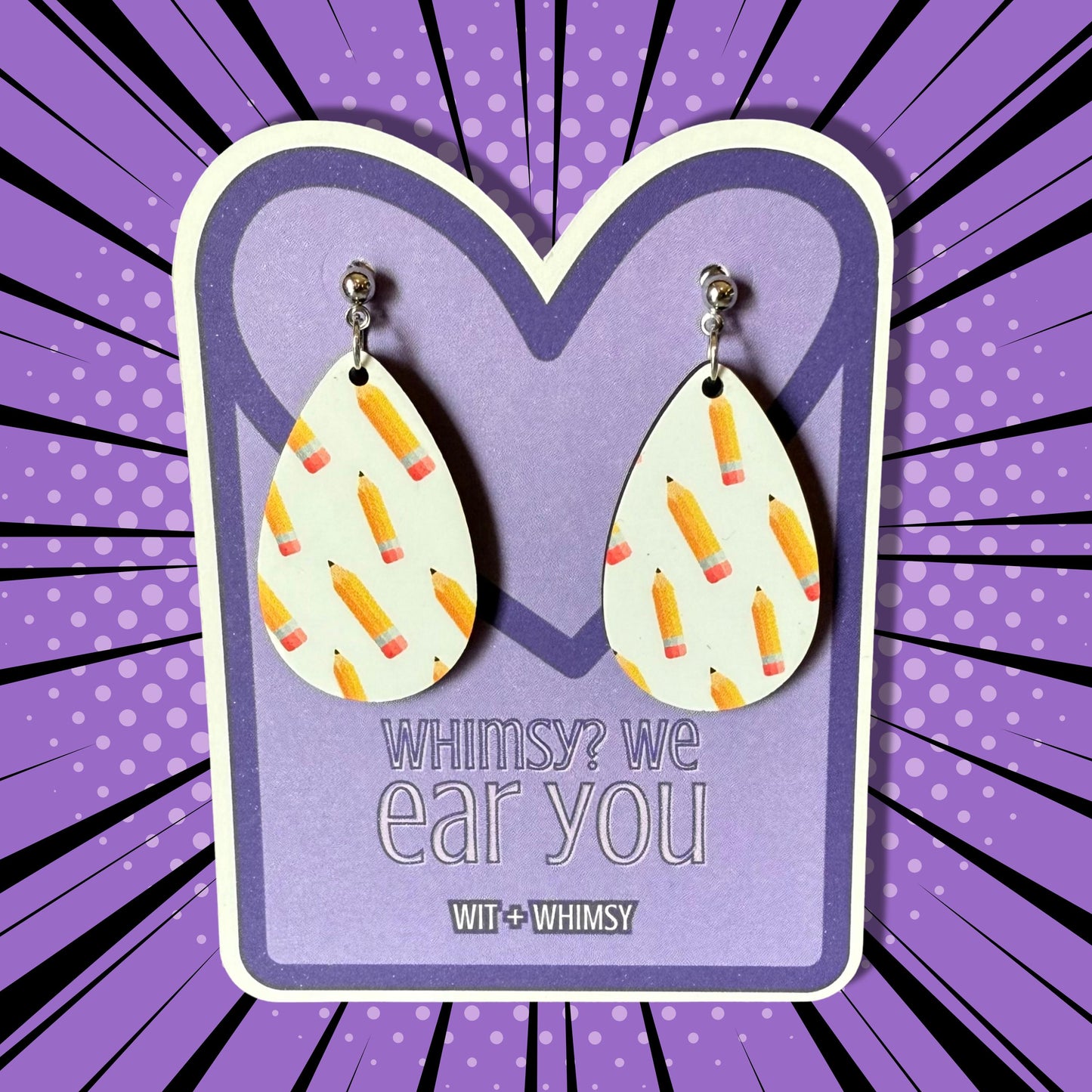 School Supply Teacher Earrings β Lightweight Wooden Teardrop Earrings with Classroom Icons β Back to School Gift β Wit + Whimsy