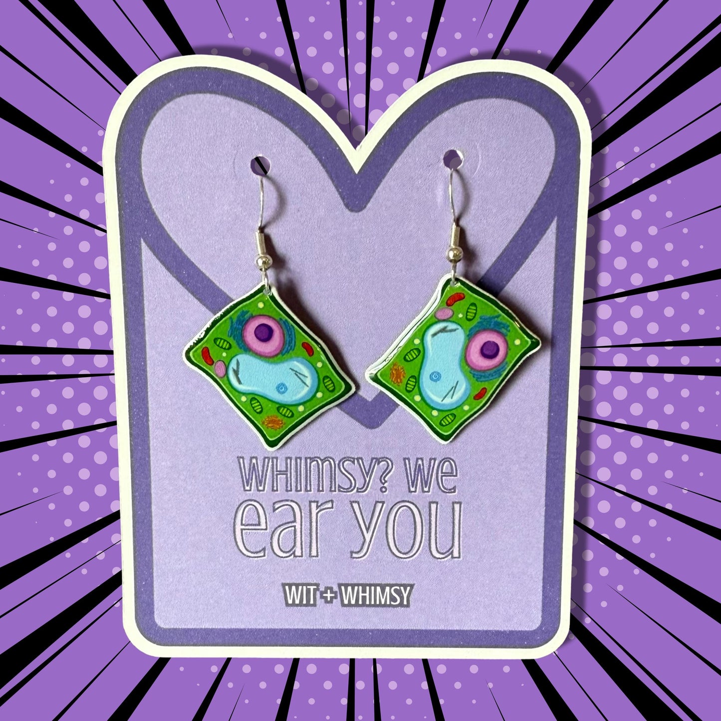 Plant Cell Earrings β Funny Science Teacher Gift β Biology Dangle Earrings, Hypoallergenic & Lightweight β Whimsical STEM Jewelry