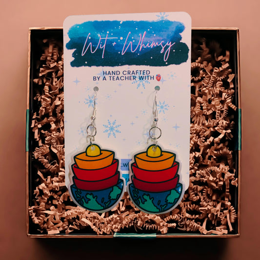 Earth Layers Dangle Earrings - Fun Unique Science Jewelry for Teachers, Students, and Geology Lovers, Handmade Classroom Accessories