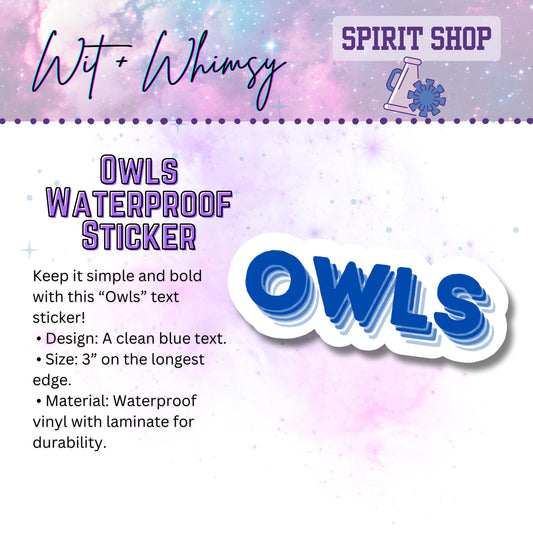 Waterproof Owls 3” Die-Cut Sticker – School Spirit Decal Accessory for Water Bottles, Notebooks, Laptops, and More!