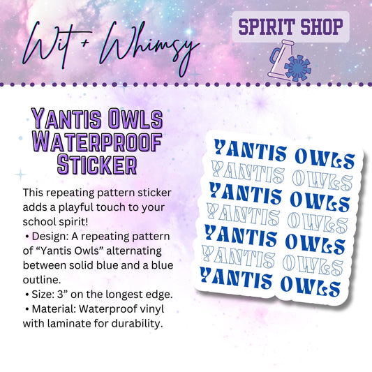 Waterproof Yantis Owls Repeating Pattern 3” Die-Cut Sticker – School Spirit Decal Accessory for Water Bottles, Notebooks, Laptops, and More!