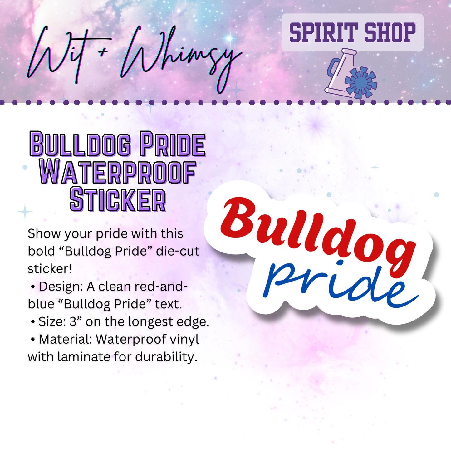 Waterproof Bulldog Pride 3” Die-Cut Sticker – School Spirit Decal Accessory for Water Bottles, Notebooks, Laptops, and More!
