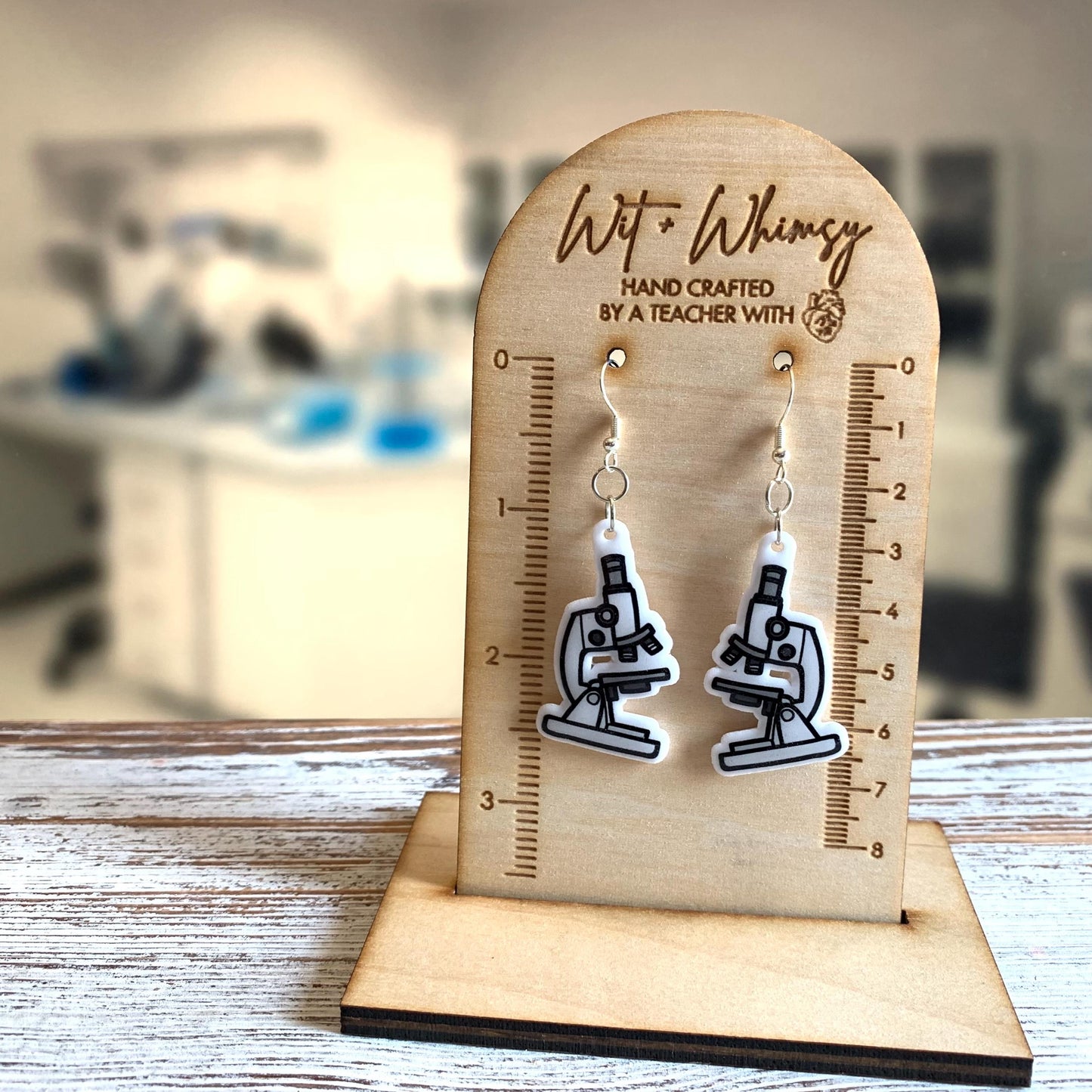 Microscope Dangle Earrings - Fun Unique Science Jewelry for Biology Teachers, Students, and STEM Enthusiasts, Handmade Accessories