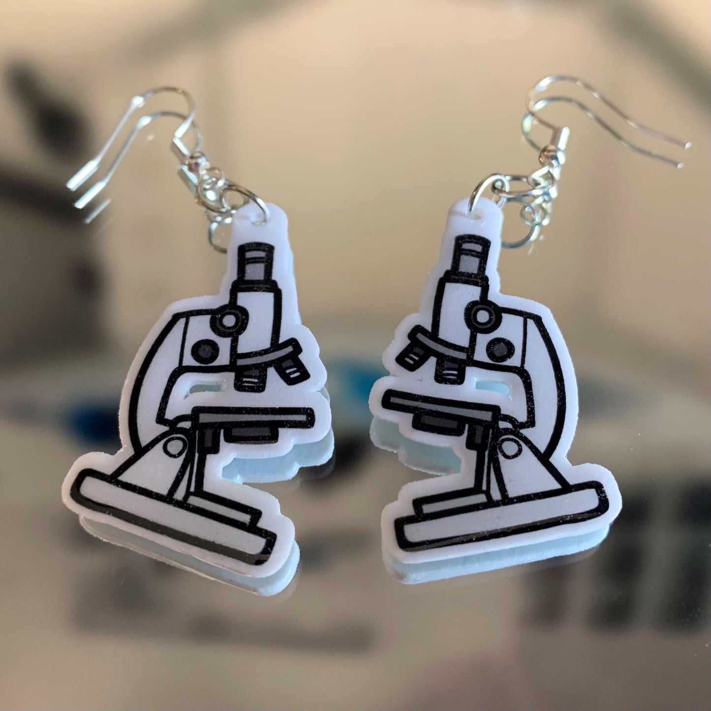Microscope Dangle Earrings - Fun Unique Science Jewelry for Biology Teachers, Students, and STEM Enthusiasts, Handmade Accessories
