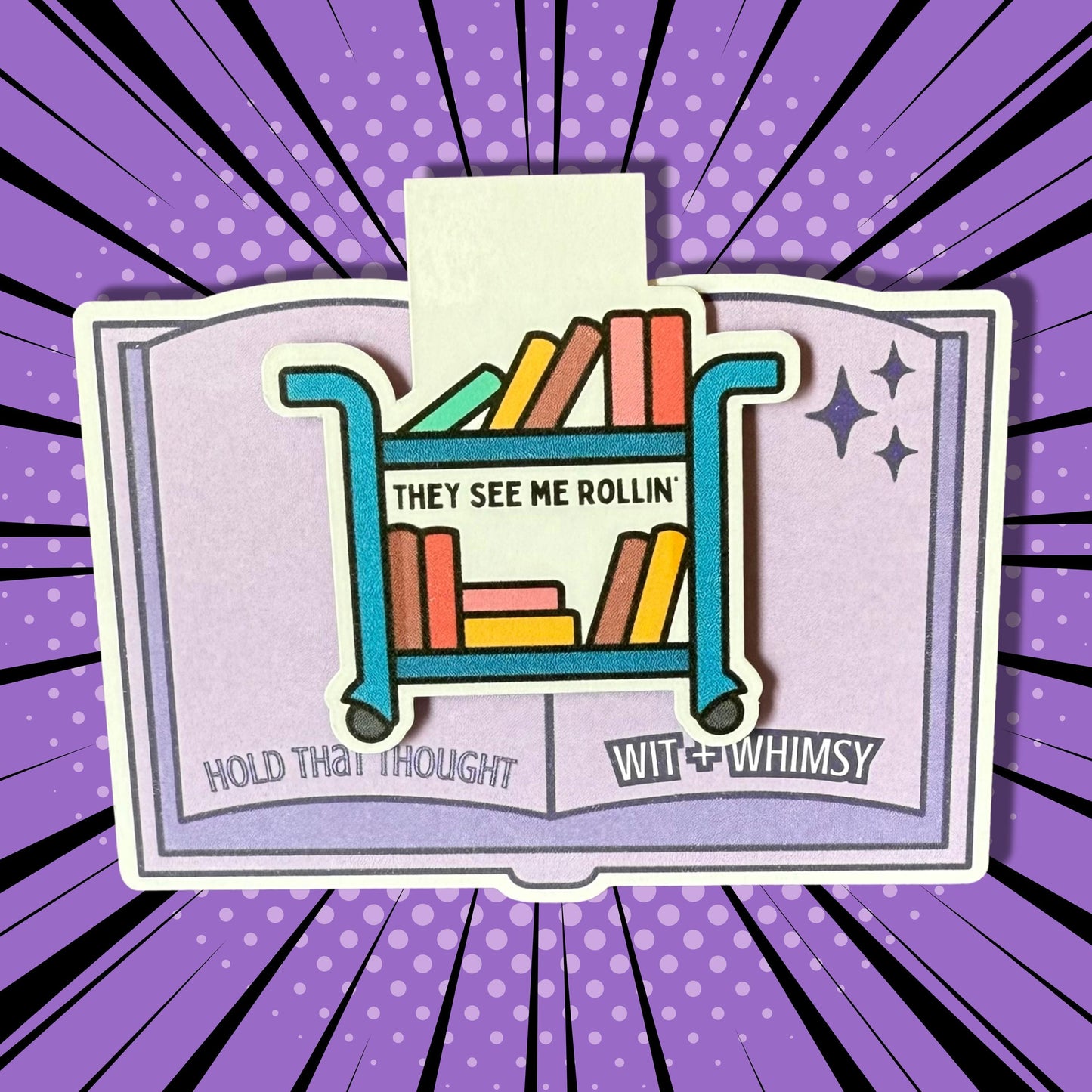 They See Me Rollin’ Book Cart Magnetic Bookmark – Funny Librarian Gift, Planner & Journal Clip, Book Lover’s Accessory, Bookish Humor