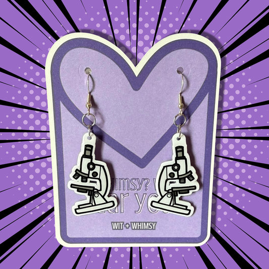 Microscope Dangle Earrings - Fun Unique Science Jewelry for Biology Teachers, Students, and STEM Enthusiasts, Handmade Accessories