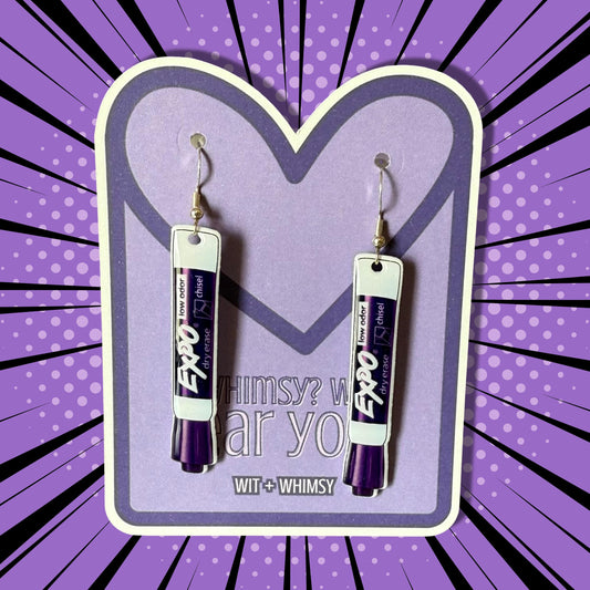Custom Color Dry Erase Expo Marker Dangle Earrings for Teachers - Fun, Unique Jewelry Gift for Educators and Staff, Classroom Accessories