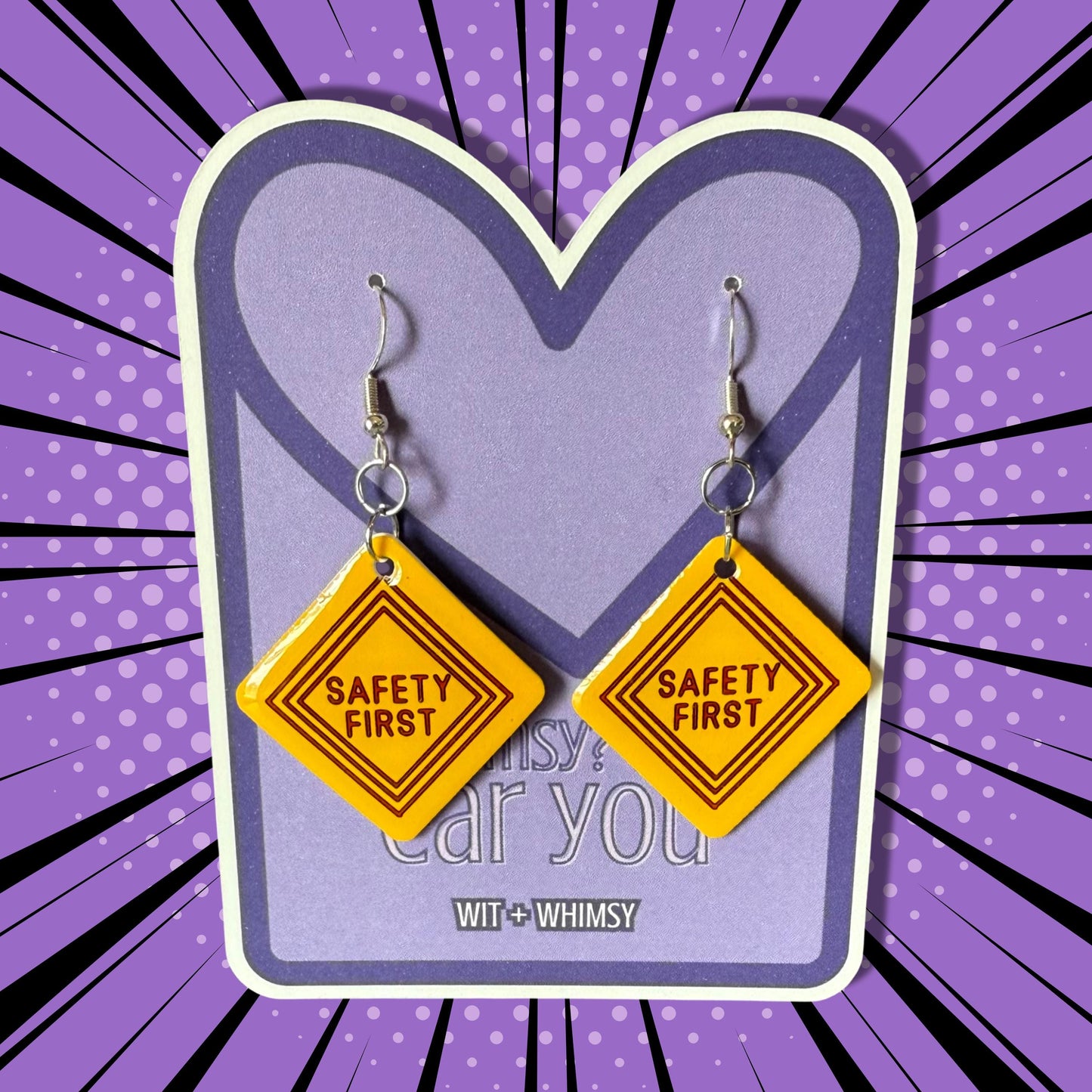 Safety First Dangle Earrings - Fun Unique Lab Safety Jewelry for Teachers, Students, and Science Enthusiasts, Handmade Accessories