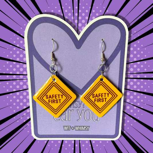Safety First Dangle Earrings - Fun Unique Lab Safety Jewelry for Teachers, Students, and Science Enthusiasts, Handmade Accessories