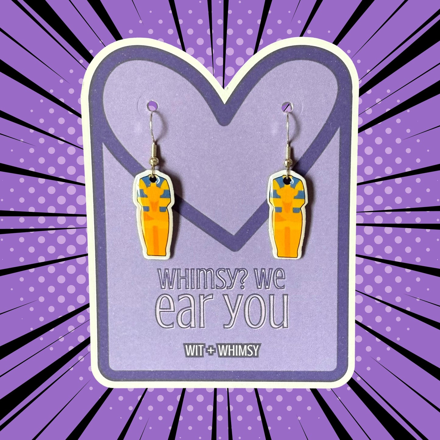 Egyptian Sarcophagus Dangle Earrings - Fun, Unique History Jewelry for Teachers, Students, and History Lovers, Handmade Accessory