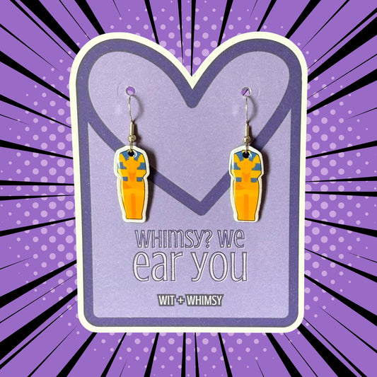 Egyptian Sarcophagus Dangle Earrings - Fun, Unique History Jewelry for Teachers, Students, and History Lovers, Handmade Accessory