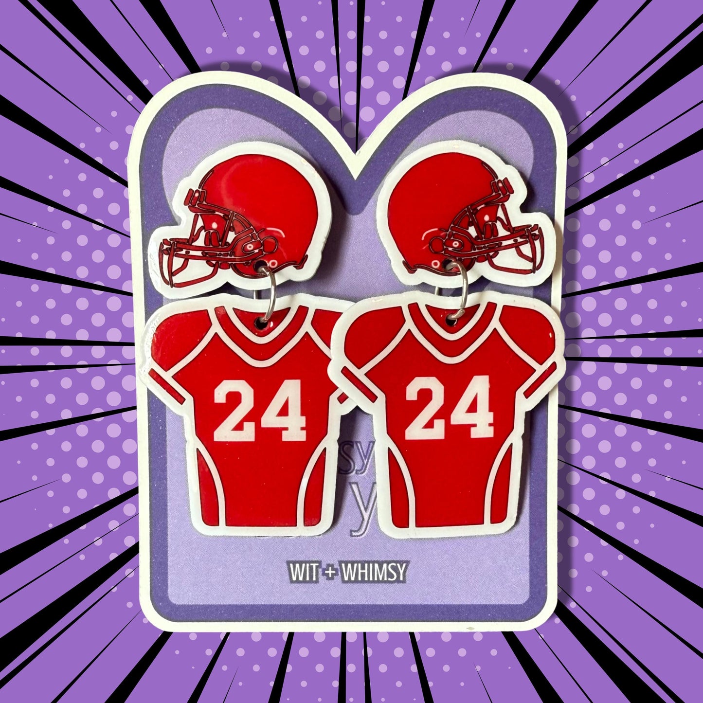 Custom Football Earrings – Personalized Jersey Number & Team Colors – Helmet Post with Jersey Dangle – Game Day Gift for Fans, Moms, Coaches