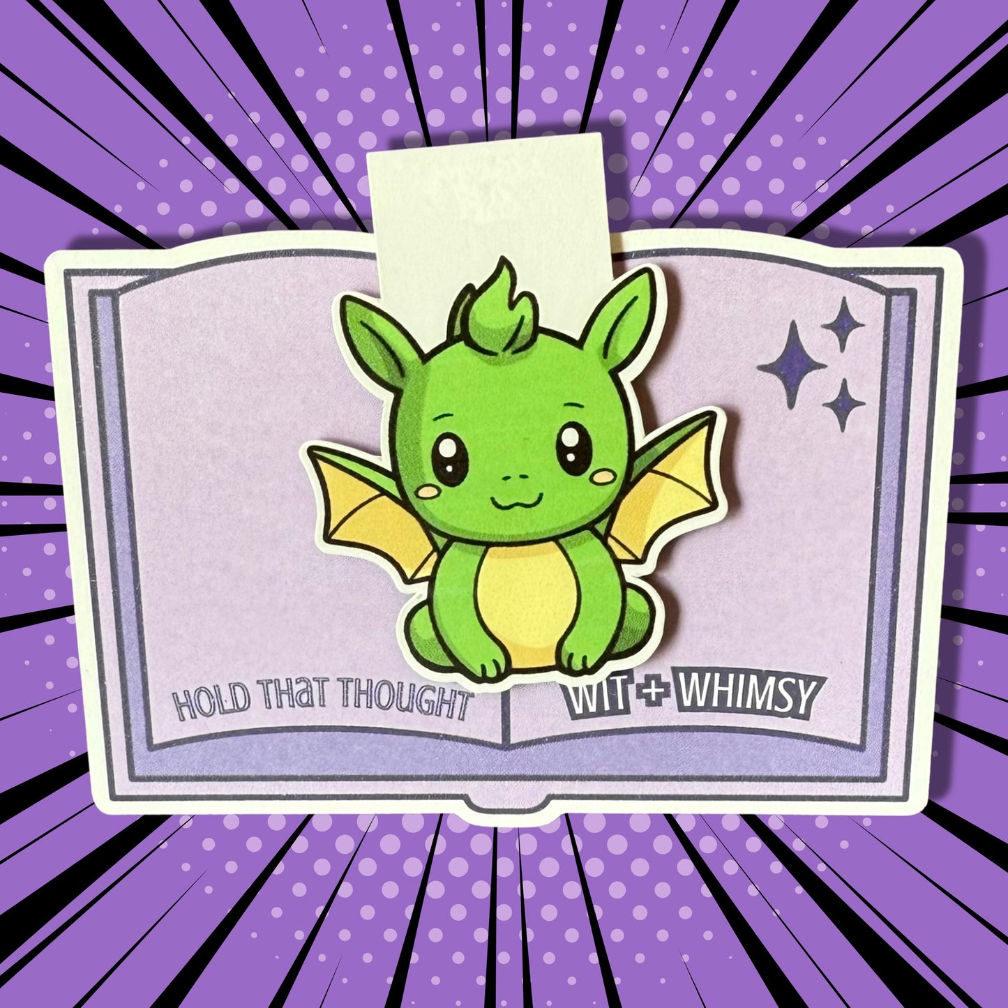 Cute Green Dragon Magnetic Bookmark – Durable Thermal Laminated Page Holder, Fantasy Bookish Gift, Book Lover’s Accessory, Reader Gift
