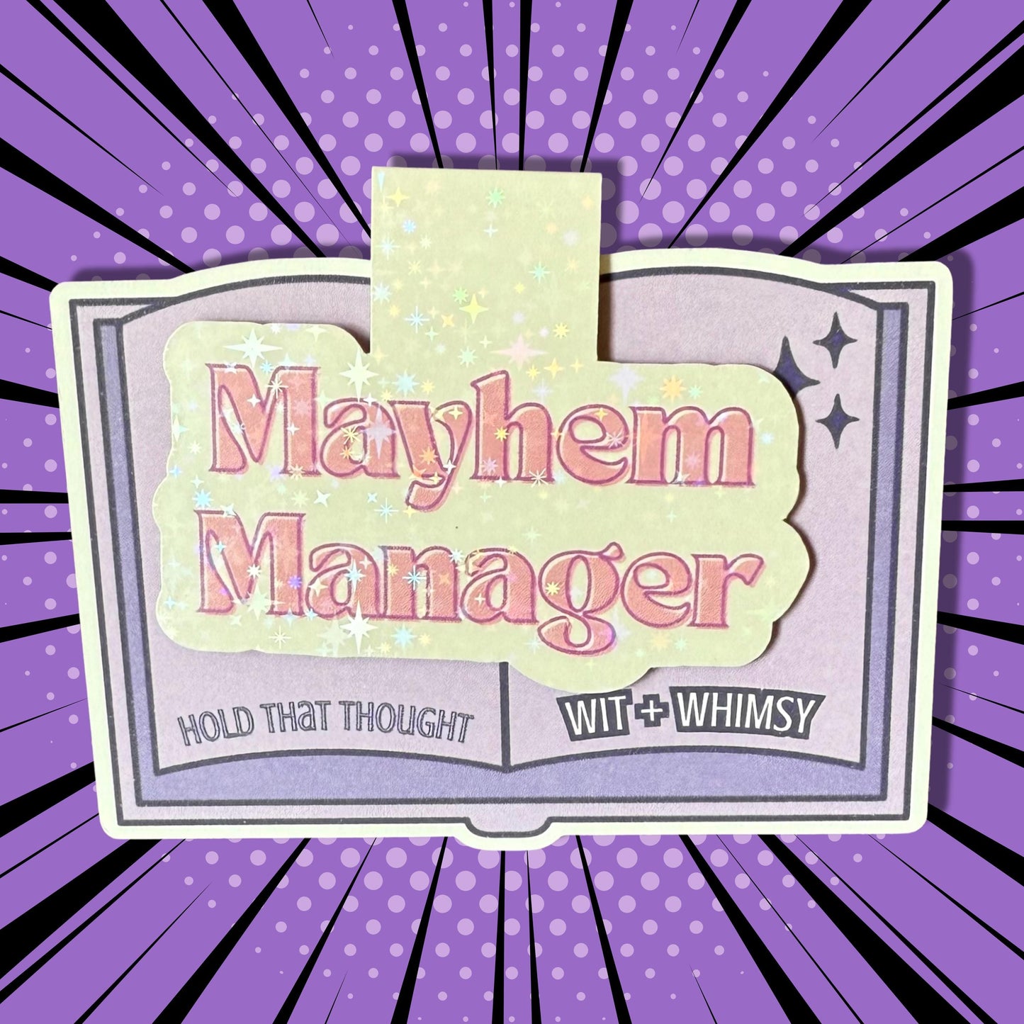 Mayhem Manager Magnetic Bookmark – Funny Glitter Bookish Gift for Teachers, Moms & Chaos Coordinators – Classroom or Planner Bookmark