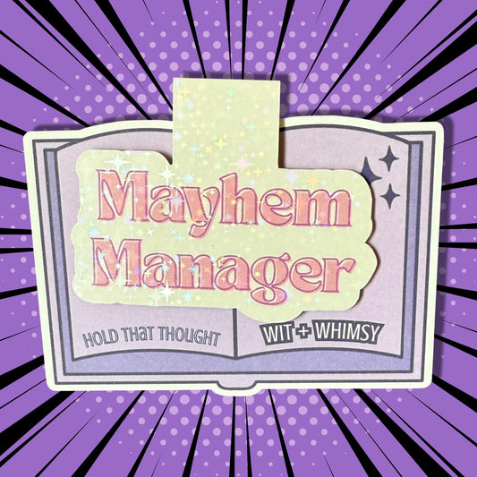 Mayhem Manager Magnetic Bookmark – Funny Glitter Bookish Gift for Teachers, Moms & Chaos Coordinators – Classroom or Planner Bookmark