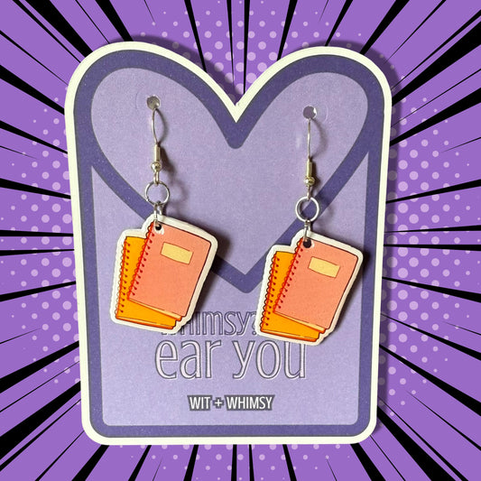 Spiral Notebook Dangle Earrings - Fun, Unique Jewelry for Teachers, Students, and Staff, Handmade Journaling Accessories