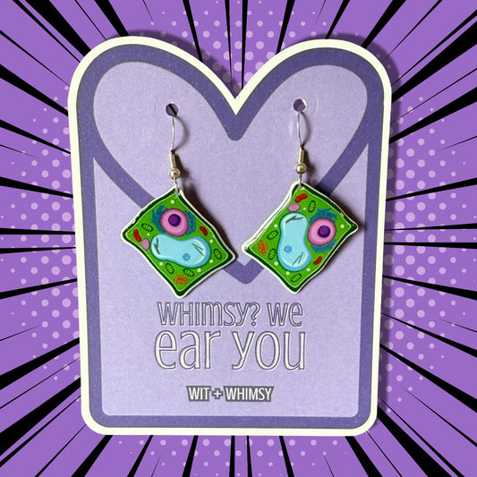 Plant Cell Earrings – Funny Science Teacher Gift – Biology Dangle Earrings, Hypoallergenic & Lightweight – Whimsical STEM Jewelry