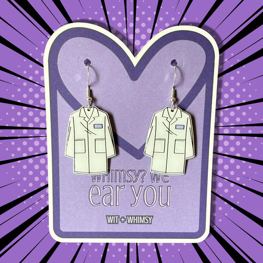 Custom Lab Coat Dangle Earrings - Fun, Unique Science Jewelry for Teachers, Students, and STEM Lovers, Handmade Accessory