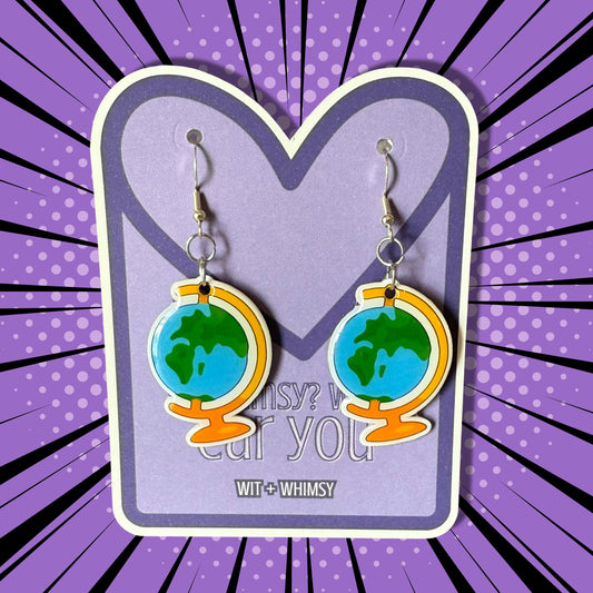 Globe Dangle Earrings - Fun, Unique Jewelry for Teachers, Students, and School Staff, Handmade Classroom Accessories Earth Science Gift